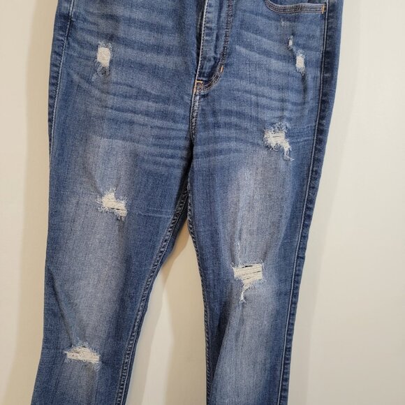 Hollister Distressed Jeans Size 5S/27 Stretch Medium Wash Denim Raw Hem Ultra Hi - Picture 2 of 10
